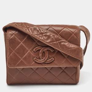 Chanel Brown Quilted Leather CC Flap Vintage Messenger Bag