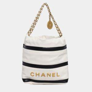 Chanel White Lambskin Leather Mini 22 Stripes Bag