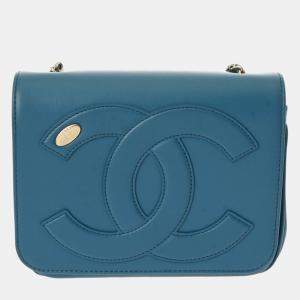 Chanel Blue Leather CC Mania Chain Shoulder Bag