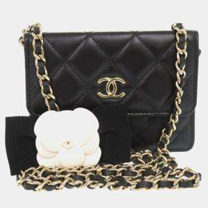 Chanel Black Lambskin Quilted My Chanel Lady Card Holder On Chain 