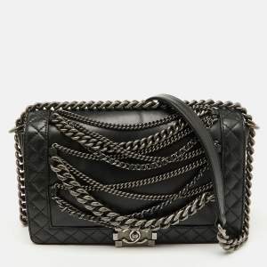 Chanel Black Leather Enchained New Medium Boy Flap Bag