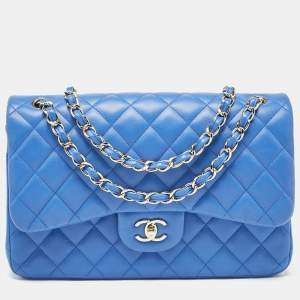 Chanel Blue Quilted Leather Jumbo Classic Double Flap Bag
