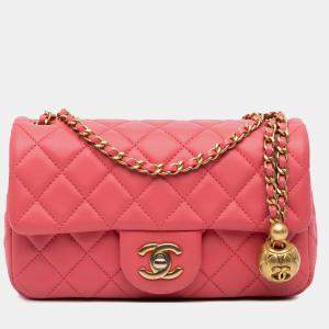 Chanel Pink Mini Rectangular Lambskin Pearl Crush Flap Shoulder Bag