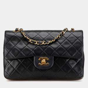  Chanel Black Small Classic Lambskin Double Flap Shoulder Bag