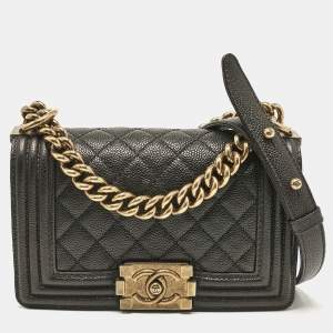 Pre Owned Chanel Black Caviar Leather Small Boy Flap Bag