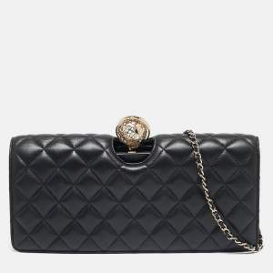 Pre Owned Chanel Black Quilted Leather Around The World Clutch Bag