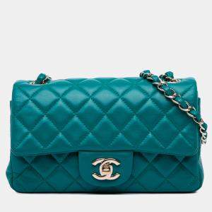 Chanel Blue Mini Rectangular Classic Lambskin Single Flap Shoulder Bag