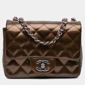 Chanel Brown Mini Square Classic Patent Single Flap