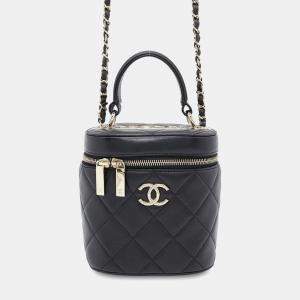 Chanel Black Lambskin Leather CC Vanity Shoulder Bag