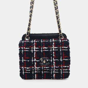 Chanel Navy Tweed Lambskin Matelasse Chain Shoulder Bag