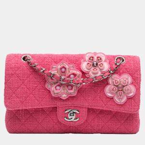 Chanel Pink Medium Classic Tweed Flower Double Flap Bag