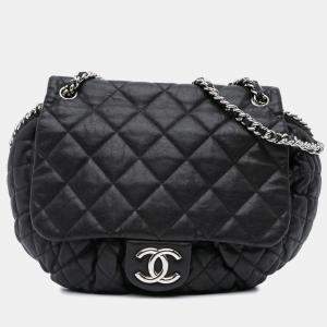 Pre Owned Chanel Black Large Lambskin Chain Around Flap  Bag