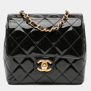 Pre Owned Chanel Black Mini Square Classic Patent Single Flap Bag
