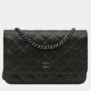 Chanel Black CC Quilted Caviar Wallet on Chain Bag