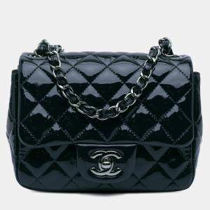 Pre Owned Chanel Navy Blue Mini Square Classic Patent Single Flap Bag