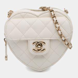 Chanel White Mini Lambskin CC in Love Heart Crossbody Bag
