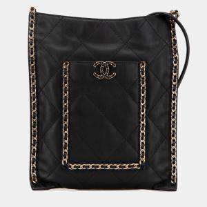 Chanel Black Quilted Calfskin Chain Flat Shoulder Bag