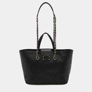 Chanel Black  Chain Leather Matelasse Coco Mark Tote Bag 
