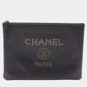Chanel Black Medium Caviar Deauville Pouch
