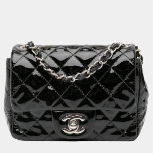 Pre Owned Chanel Black Patent Leather Mini Square Classic Single Flap Shoulder Bag