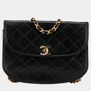 Chanel Black Lambskin CC Paris Round Flap Shoulder Bag