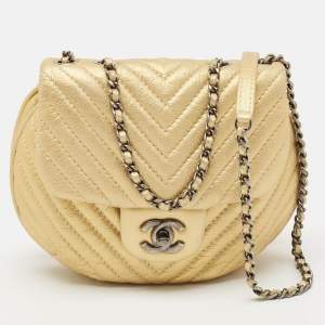 Pre Owned Chanel Yellow Chevron Leather Small Bubble CC Flap Bag