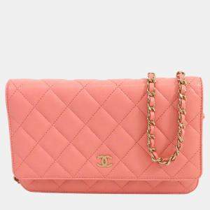 Chanel Pink Caviar Leather Classic Wallet On Chain