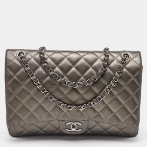 Chanel Grey Quilted Leather Maxi Classic Double Flap Bag