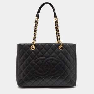 Chanel Black Quilted Caviar Leather Grand Shopper Tote