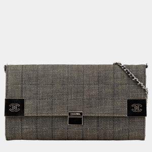 Pre Owned Chanel Grey Denim CC Choco Bar Chain Flap Shoulder Bag