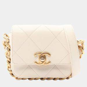Chanel White Mini Quilted Calfskin Framing Chain Flap