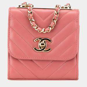 Pre Owned Chanel Pink Mini Chevron Lambskin Trendy CC Chain Wallet Bag