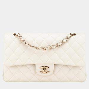 Chanel White Medium Classic Caviar Double Flap Bag