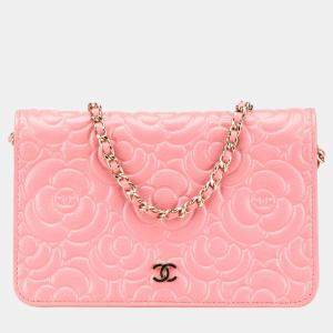 Chanel Pink CC Caviar Camellia Wallet On Chain 