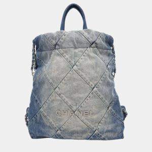 Chanel Blue Denim 22 Backpack 