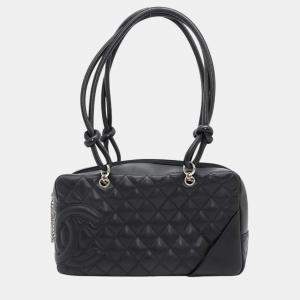 Chanel Cambon Line Bowling Bag Black Calf Leather
