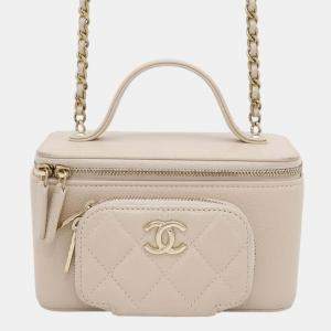 Chanel Beige Caviar Leather Matelasse Chain Vanity Bag 