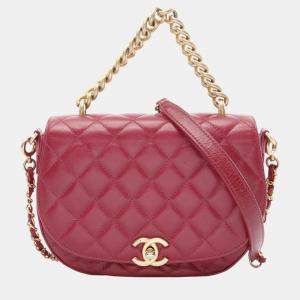 Chanel Red CC Quilted Lambskin Chain Flap