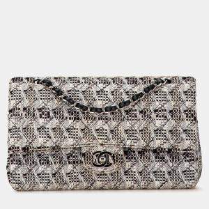 Chanel White Medium Classic Tweed Double Flap Bag