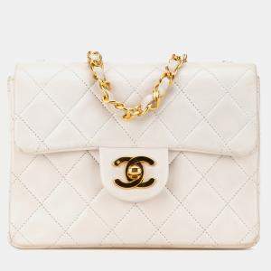 Chanel White Mini Square Classic Lambskin Single Flap