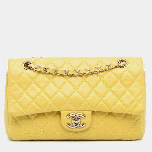 Chanel Yellow Medium Classic Double Stitch Calfskin Double Flap