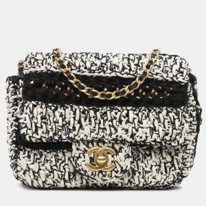 Chanel Black White Raffia Braided with Love Flap