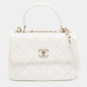 Chanel White Quilted Leather Small Trendy CC Top Handle Bag