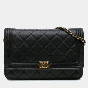 Chanel Black Lambskin Boy Wallet On Chain