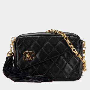 Chanel Black Lambskin Leather Chain Shoulder Bag