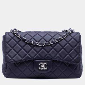 Chanel Navy Blue Jumbo Classic Lambskin Single Flap