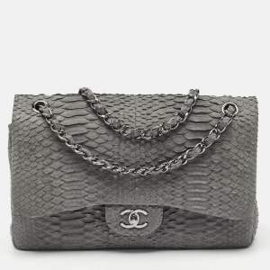 Chanel Grey Python Jumbo Classic Double Flap Bag