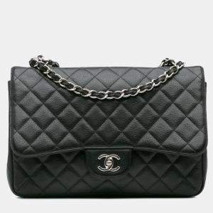 Chanel Black Caviar Leather Jumbo Classic Single Flap Bag