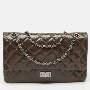 Chanel Olive Green Quilted Patent Leather Classic 227 Reissue 2.55 Flap Bag