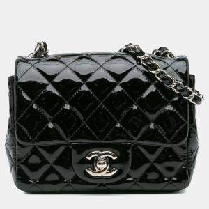 Pre Owned Chanel Black Patent Leather Mini Square Classic Single Flap Bag